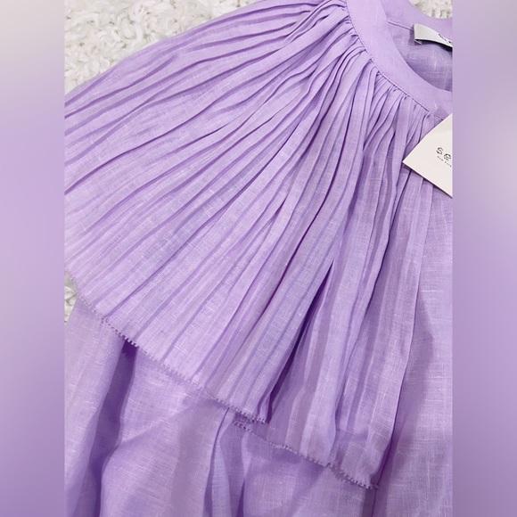 NWT Sea New York Puritan Collar Linen-Blend Blouse In Lilac - Picture 3 of 4